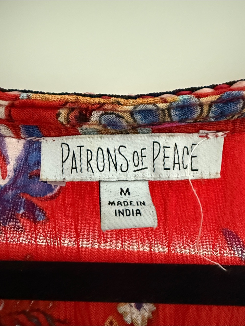 Patrons of Peace Red Floral Boho Tank with Blue-Cream Border - Picture 2 of 3
